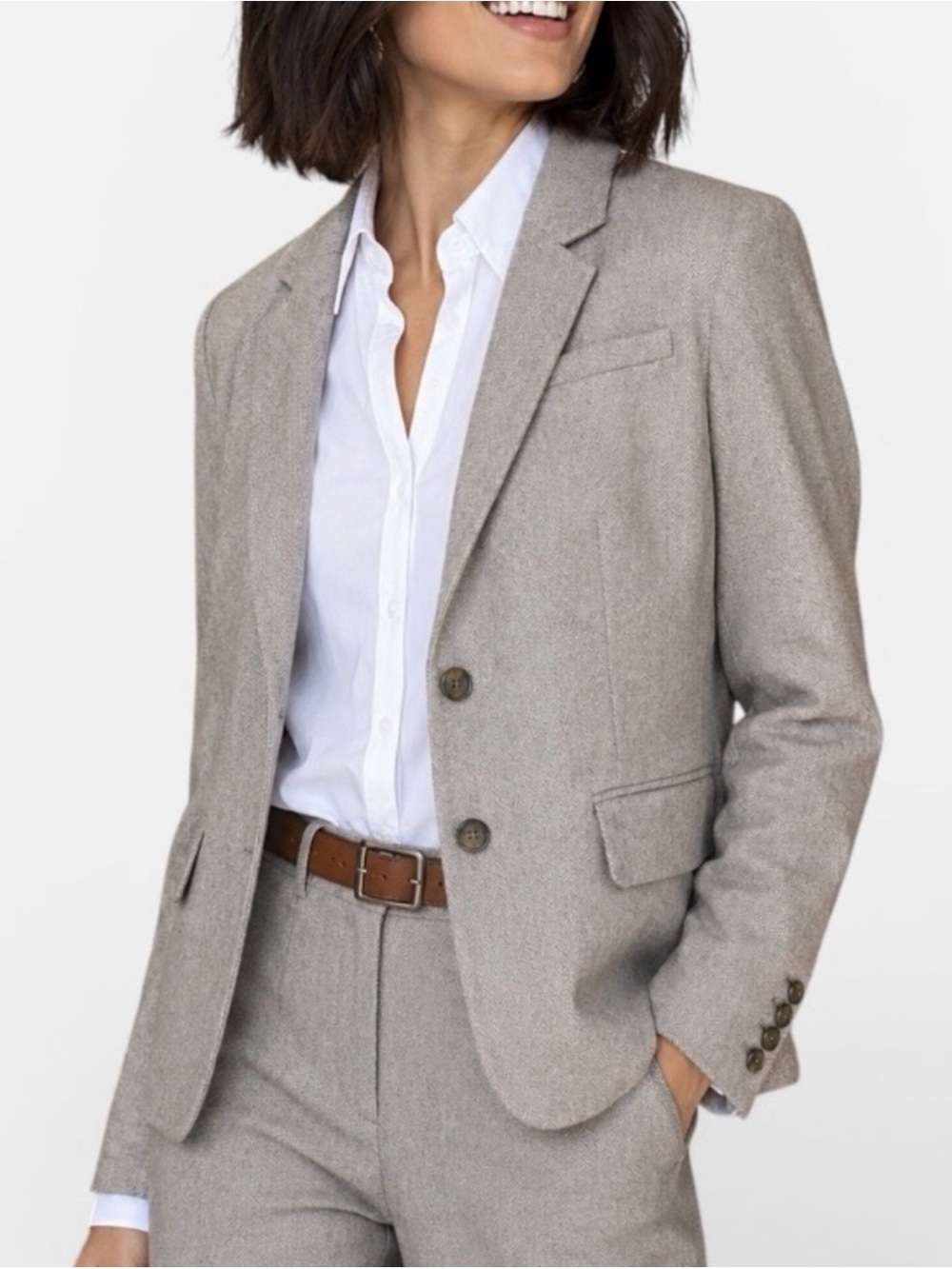 Banana Republic Wool Blend Herringbone Blazer Gray Taupe Size 2